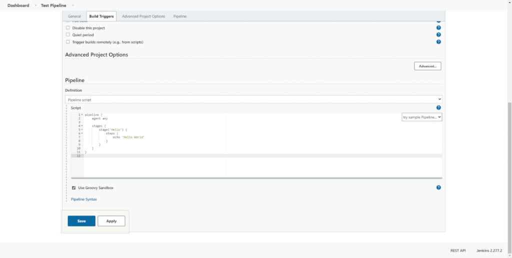 Konfigurieren Sie die Pipeline von Jenkins.