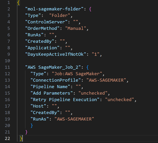 Abbildung 3. Beispiel für eine AWS SageMaker-Jobdefinition