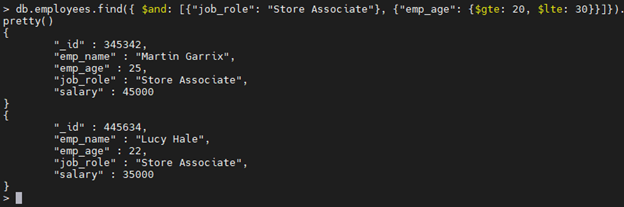 MongoDB $and Operator-Beispiel.