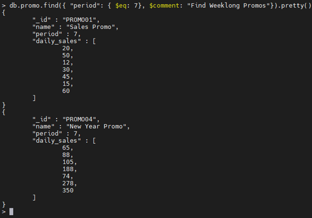 MongoDB $comment Operator-Beispiel.