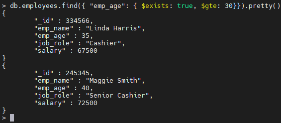 MongoDB $exists Operator-Beispiel.