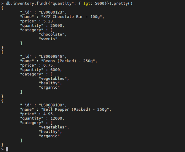 MongoDB $gt Operator-Beispiel.