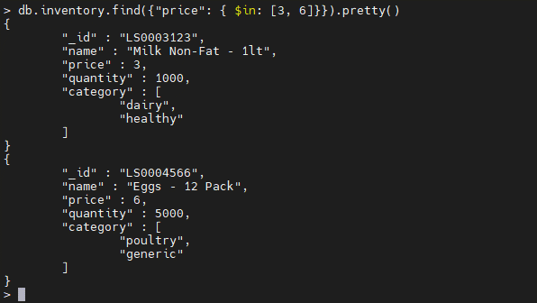 MongoDB $in Operator-Beispiel.