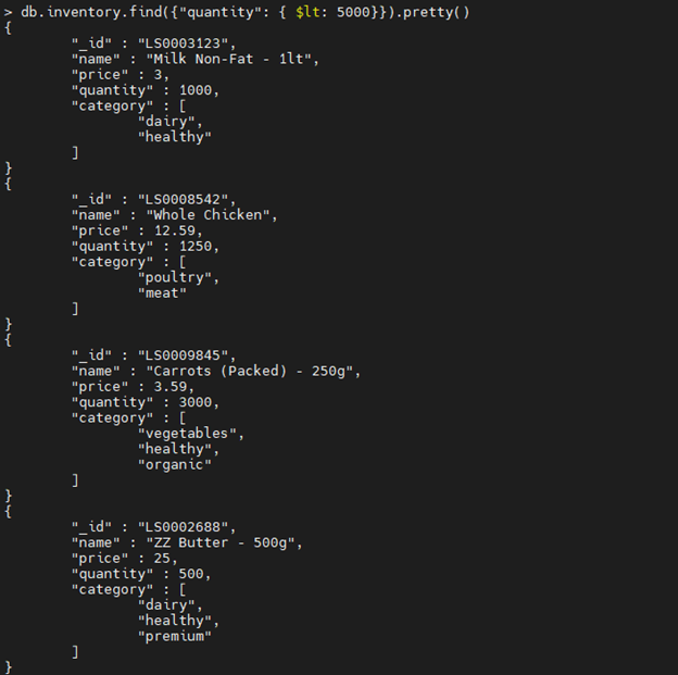 MongoDB $lt Operator-Beispiel.