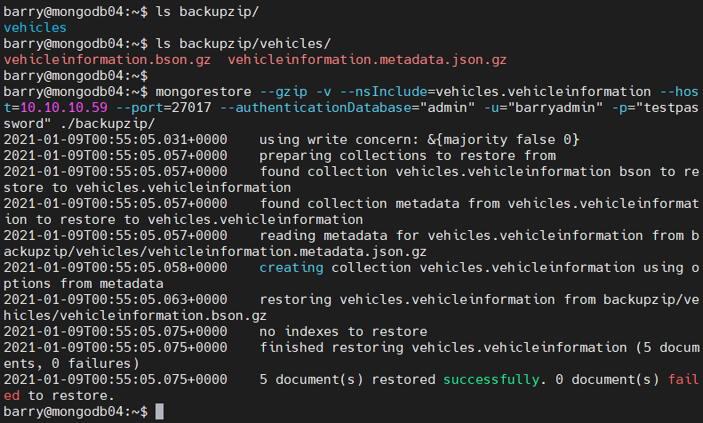 Wiederherstelle ein komprimiertes MongoDB-Backup mit Mongostore