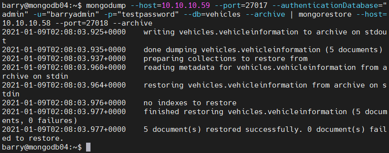 Erstellen Sie ein Backup aus einer sicheren MongoDB-Datenbank mit Mongodump