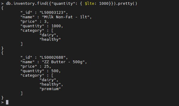 MongoDB $lte Operator-Beispiel.