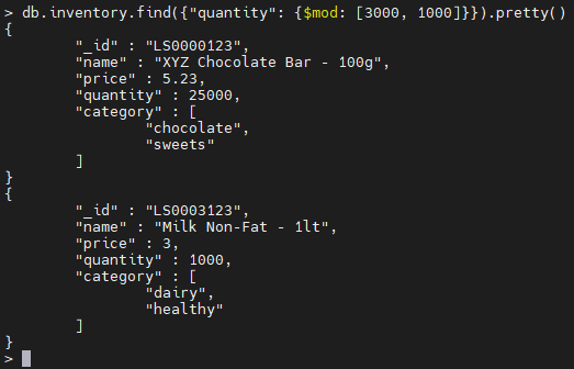 MongoDB $mod Operator-Beispiel.