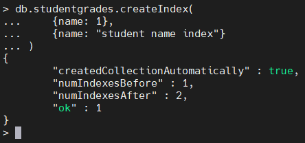 Erstellung eines Index namens Student Name Index.