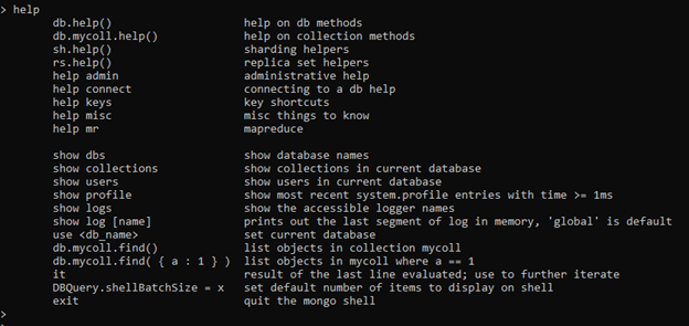 MongoDB Shell-Hilfebefehl