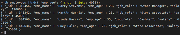 MongoDB $not Operator-Beispiel.