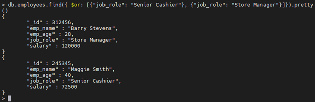 MongoDB $or Operator-Beispiel.