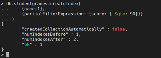 Beispiel für eine partielle Index-Eigenschaft in MongoDB.