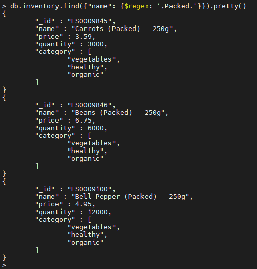 MongoDB $regex Operator-Beispiel.