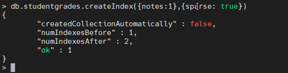 Beispiel für eine Sparse-Index-Eigenschaft in MongoDB.