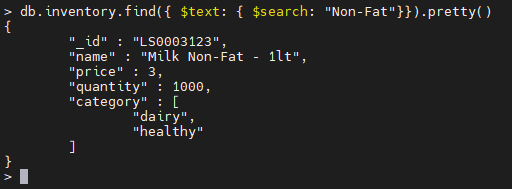 MongoDB $text Operator-Beispiel.