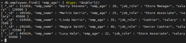 MongoDB $type Operator-Beispiel.