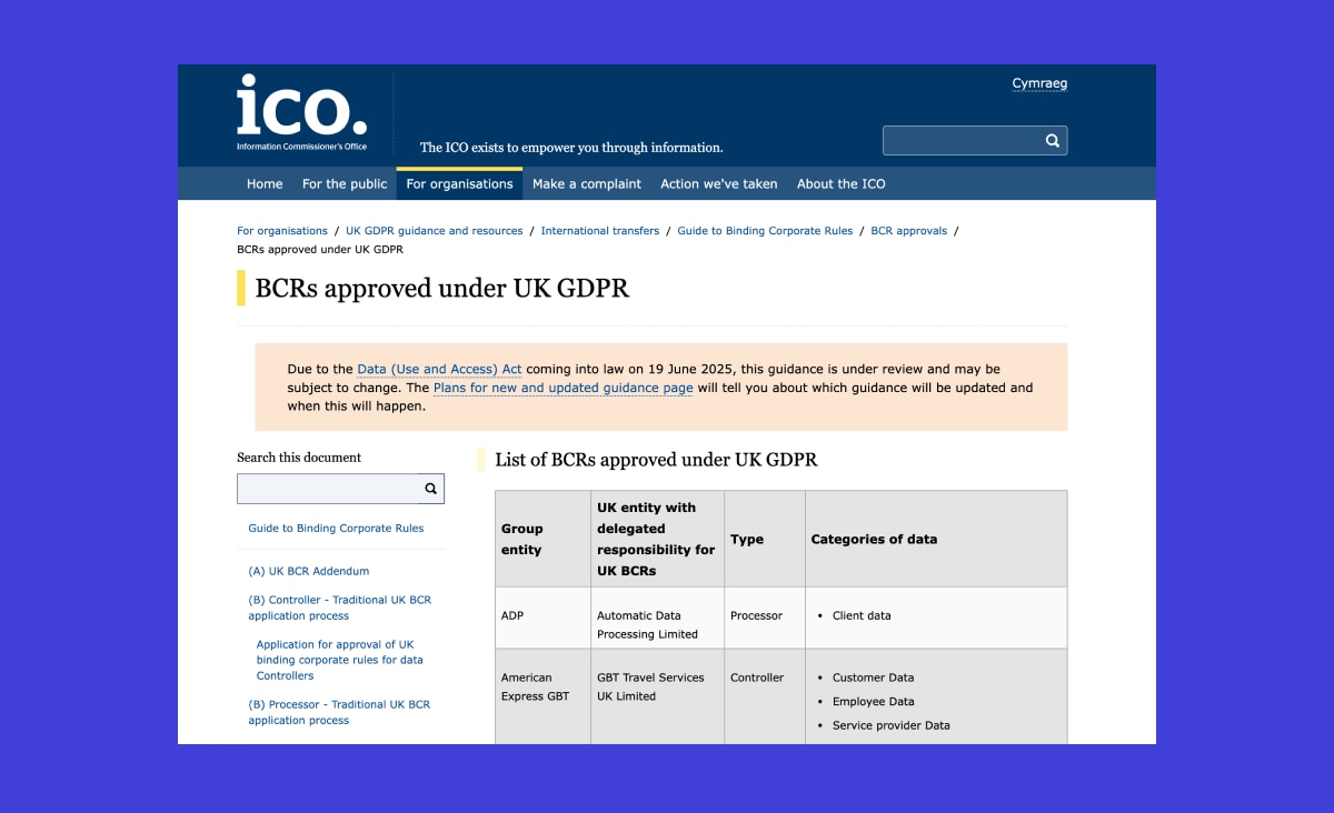 Approved UK Binding Corporate Rules