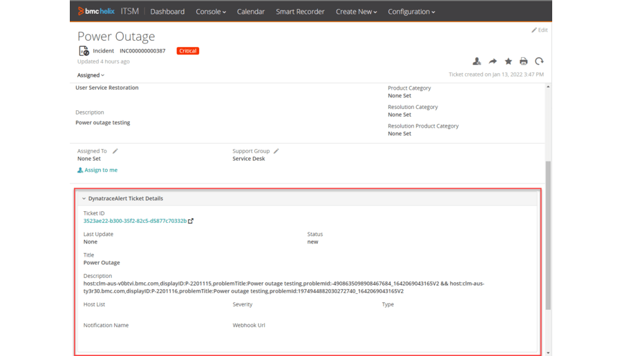  Create incidents for Dynatrace problems via BMC Helix iPaaS