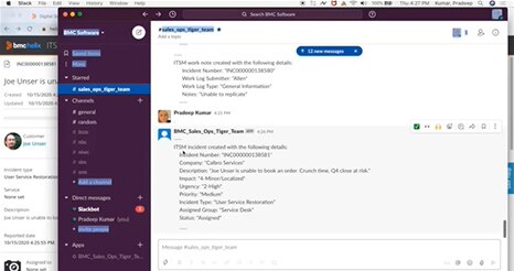 Post BMC Helix ITSM incident and work notes in Slack