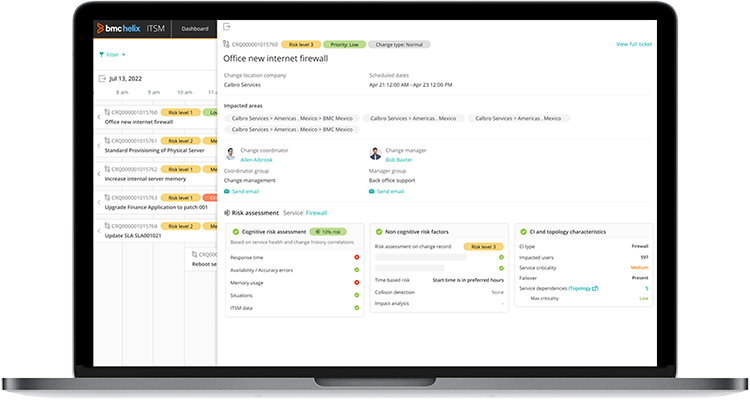 BMC Helix ITSM with AI/ML-assisted change management